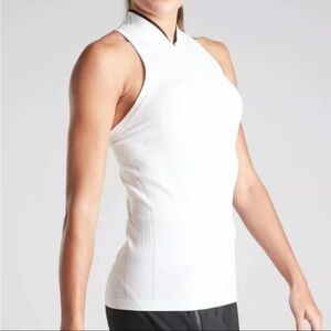 Athleta Momentum Seamless Polo Collared Tank Top Golf Tennis White
